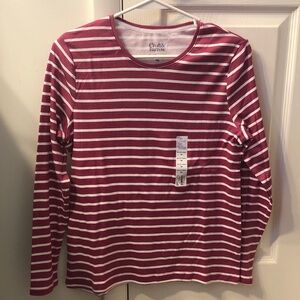 Croft & Barrow Pink and White Striped Long Sleeve Tee